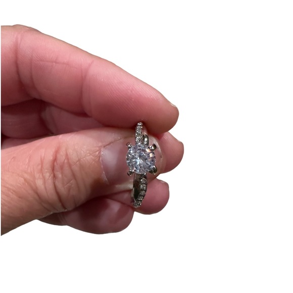 Silver and Rhinestone Diamond Solitaire Ring - Picture 7 of 8